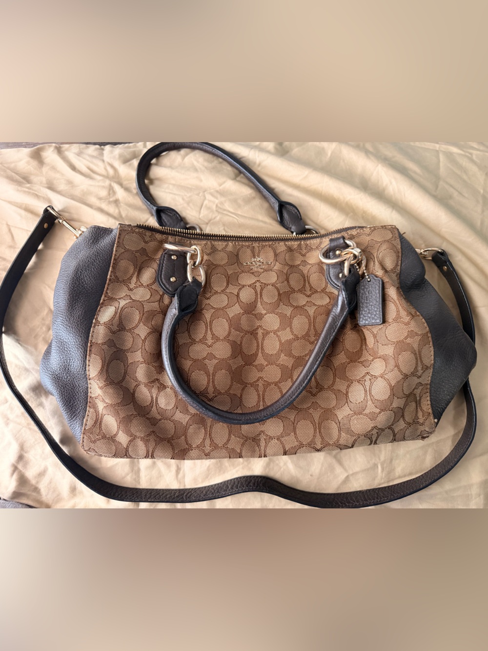 Coach Brown Signature Canvas Satchel with Dark Brown Trim